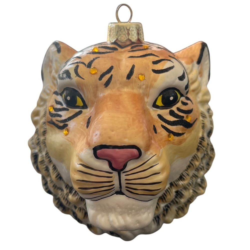 Tiger Head Ornament Brown Black Stripes Holiday Decoration‎